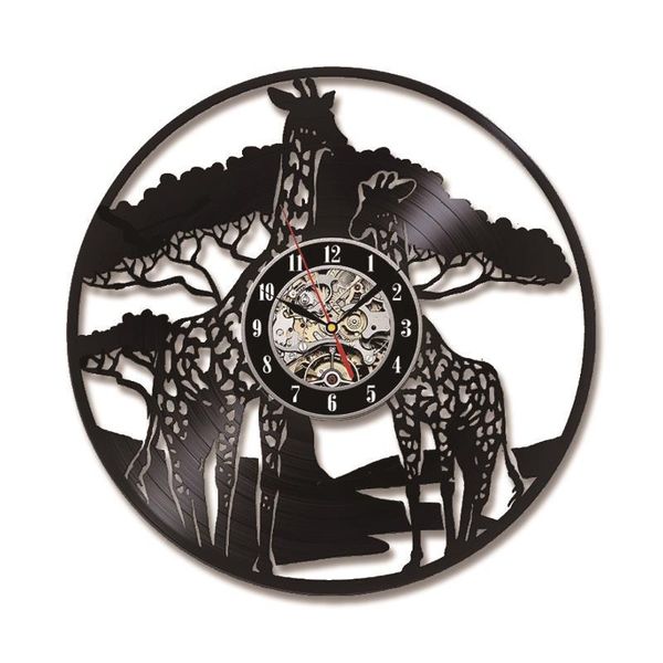 

wall clocks 3d cute animal giraffe safari themevinyl record clock cd home decor handmade antique style hanging led