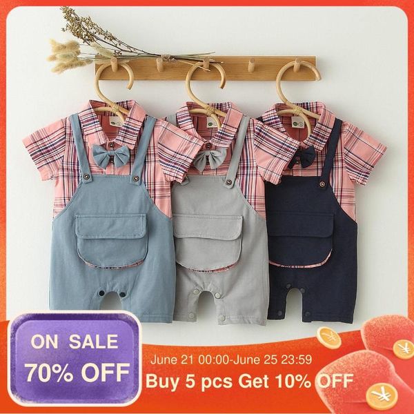 

jumpsuits born baby rompers summer boy clothes jumpsuit overalls cotton infant outfit with bow tie costume for party, Blue