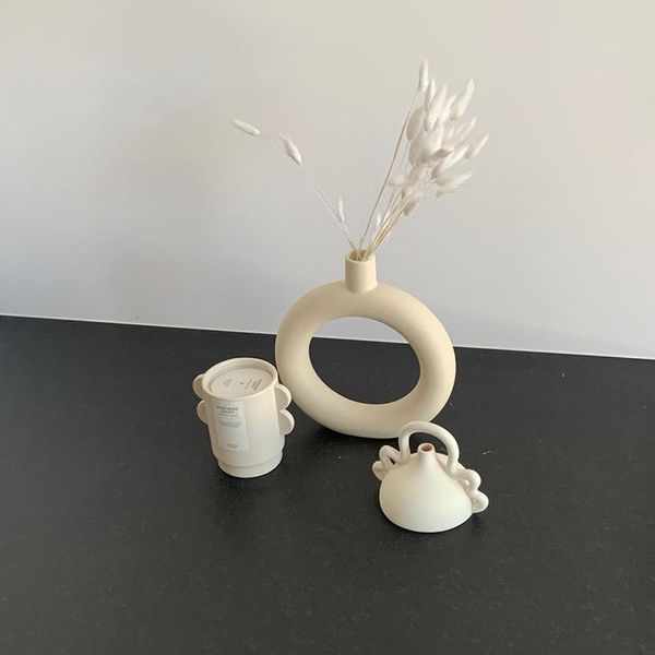 Novidade Items Lber Branco Vaso Cerâmico Nórdico Minimalismo Decoração de Estilo, Moderno Geométrico Decorativo Flor De Flor Para Decoração Home