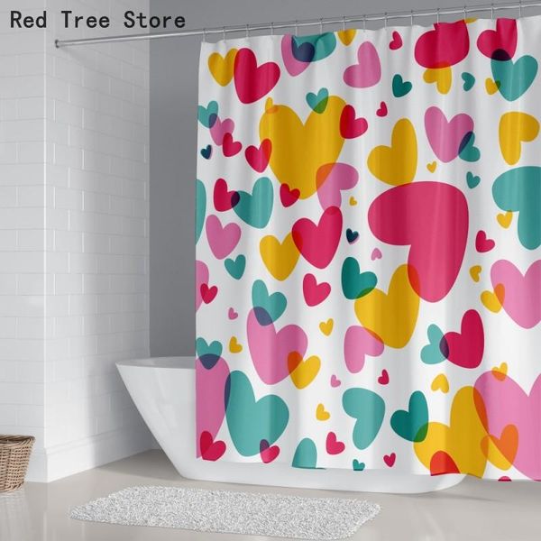 

shower curtains colorful heart print curtain for bathroom with 12 hooks polyester fabric machine washable waterproof 3d bath cover screen