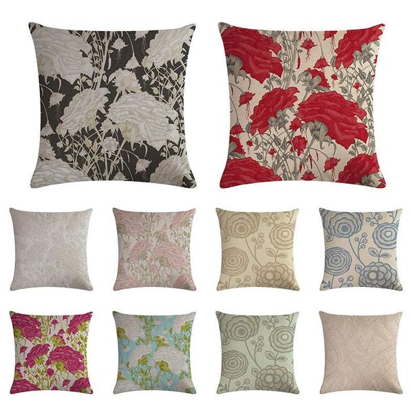

cushion/decorative pillow red rose pattern cushion cover solid color flower linen car sofa chair home decoration case 45x45cm