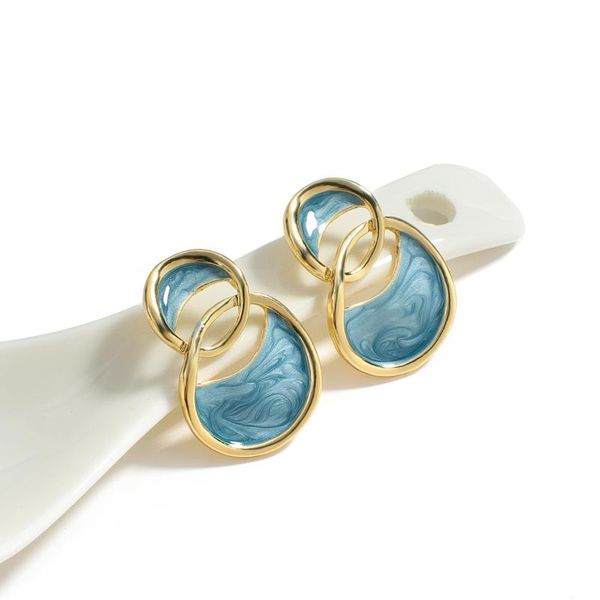 

dangle & chandelier aensoa korea geometric paint drop earrings for women metal delicate golden blue color enamel 2021 trendy jewelry gifts, Silver