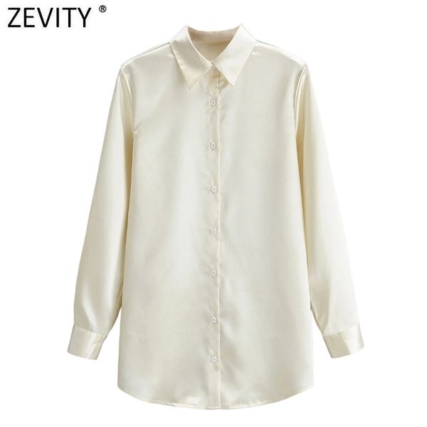 

zevity women fashion solid color satin smock blouse office lady long sleeve business shirt chic slim blusas ls7633 210419, White