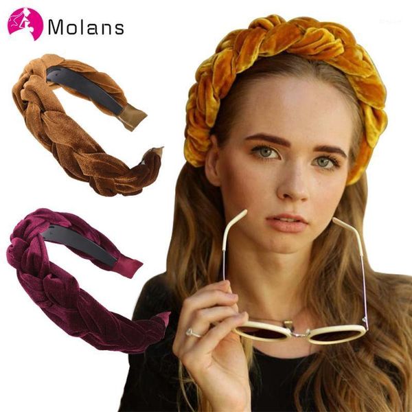 

velvet braided headband fashion women 4cm wide braid hair band winter crown thick head for girls1