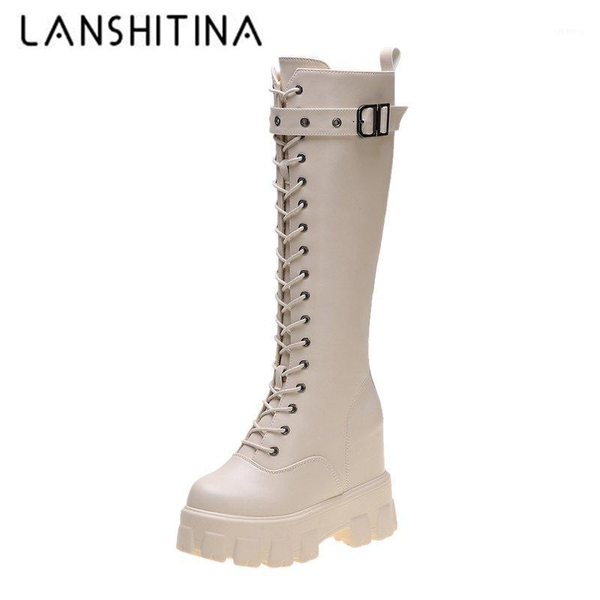 

women cross strap pu leather chunky boots winter warm fur knee high ladies autumn thick sole platform long botas mujer1, Black