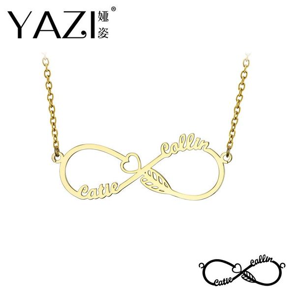 

pendant necklaces yazi diy infinity necklace engraved couple name for men and women gold color copper custom jewelry unique memory gift, Silver