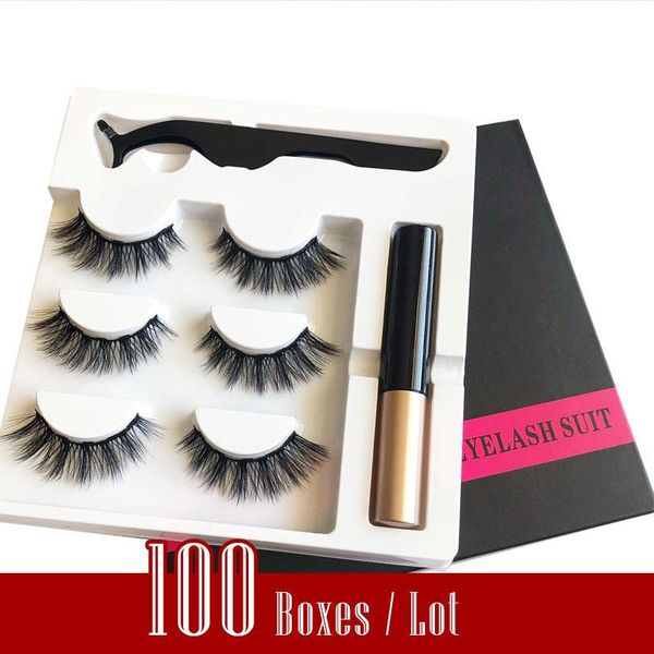 

false eyelashes wholesale 100 boxes/lot 3 pairs 3d mink magnetic waterproof lasting makeup wimpern extension maquiagem natural eyelash