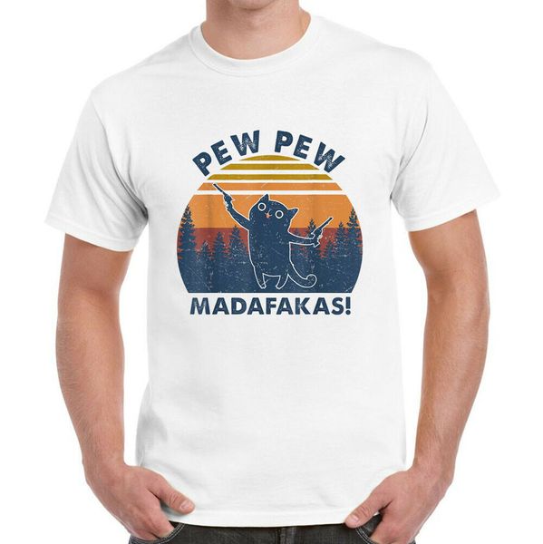 

pew pew madafakas vintage black cat t-shirt, White;black