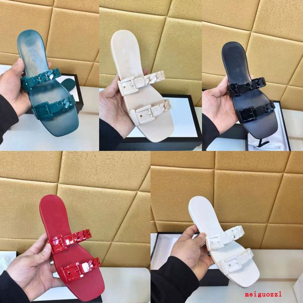

wholesale 2021 women sandals designers lady slippers summer outdoor fashion plastic chain jelly slipper genuine leather designe, Black