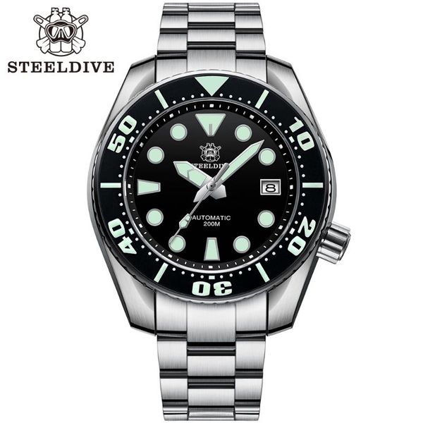 

wristwatches steeldive 2021 men diver watch automatic mechanical wristwatch 200m waterproof ceramic bezel luminous sapphire steel bracelet, Slivery;brown