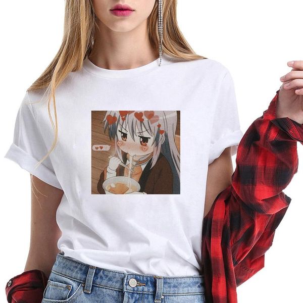 

women's t-shirt kawaii girl's love cartoon casual tees oversized breathable women summer 2021 simple black short sleeve t shirt ha, White