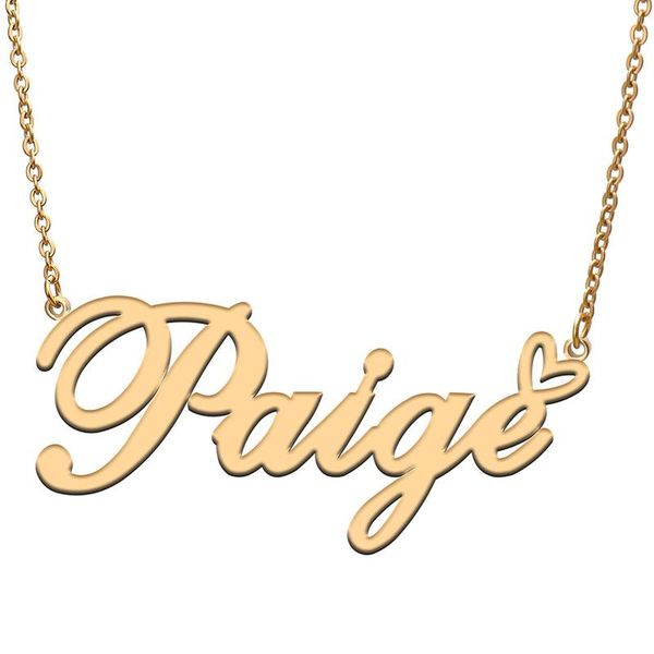 

pendant necklaces paige love heart name necklace personalized gold plated stainless steel collar for women girls friends birthday wedding gi, Silver