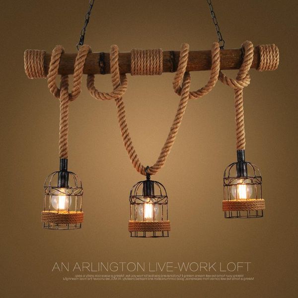 

pendant lamps countryside vintage lights loft rope bamboo iron cage hanging lamp hand knitted lighting fixture for restaurant bar