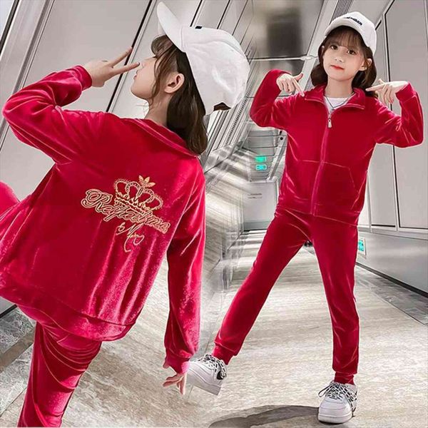

girls clothing sets fall winter clothes children kids boutique velour outfit teen zipper tracksuit for 4 6 8 10 years, White