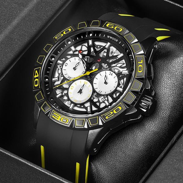 

wristwatches 2021 wwoor brand watches for men luxury fashion sports military wrist watch quartz waterproof chronograph relogio masculino, Slivery;brown