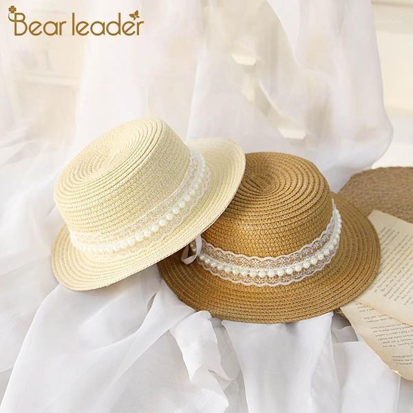 

bear leader girls elegant straws hats 2021 fashion kids baby lace floral holiday princess accessories casual cute caps1, Yellow