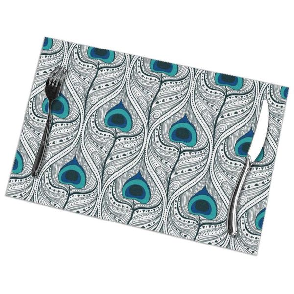 

mats & pads 6 pcs placemat peacock feathers seamless fabric table tableware kitchen tool