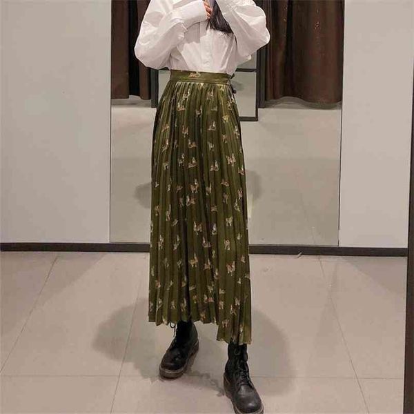 

spring and autumn women's casual printed high-waist pleated skirt 210430, Black