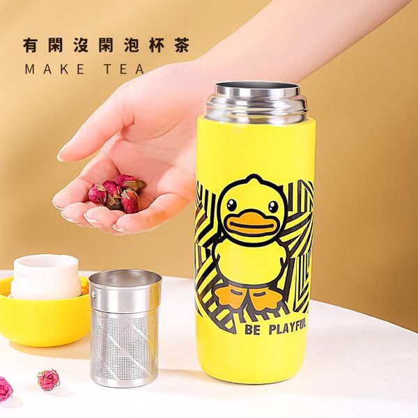 

small yellow duck vacuum cup for female tea with filter screen portable compact, lovely, simple and fresh water bottles