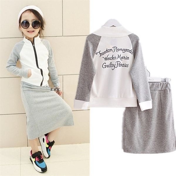 

autumn girls clothing set fashion tracksuits letter printed sweatshirt cardigan long skirt fashion teenagers outfits clothes 210715, White