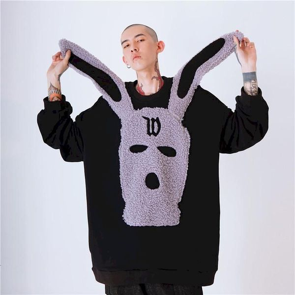 

men's hoodies & sweatshirts original female sweatshirt flaked with rabbit ears embroidered country street design wide-brand tides round, Black