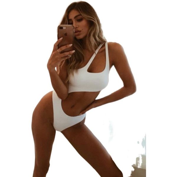 

swimsuit 2021 new one piece solid women shoulder bikini, White;black