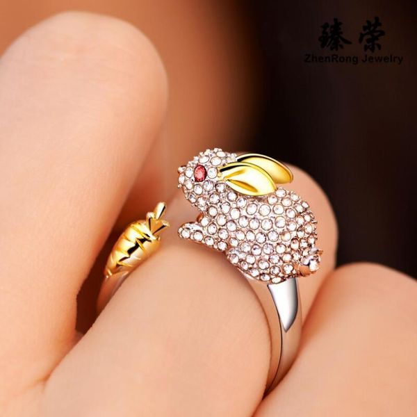 

cluster rings 2021 creative austrian crystal zodiac signs cute animal for women girl two tone adjustable opening birthday gift, Golden;silver