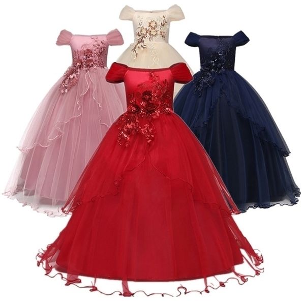 

purple girls long flower party ball gown prom dresses for girl kids princess wedding teenagers children first communion dress 210331, Red;yellow