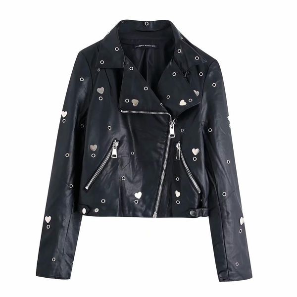 

za autumn winter womens jack harajuku embroidery black pu leather outwear casual chic lady coat female woman clothes 210420
