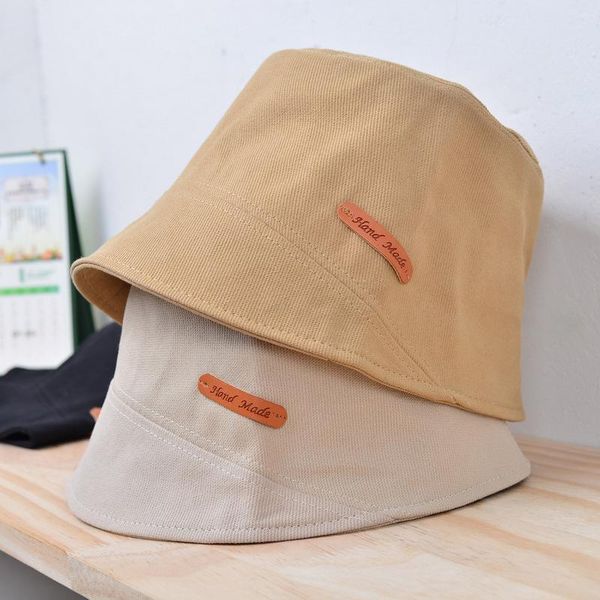 

caps & hats show face small fisherman hat cute leather label hand female spring and summer sunshade travel suitable for round basin, Yellow