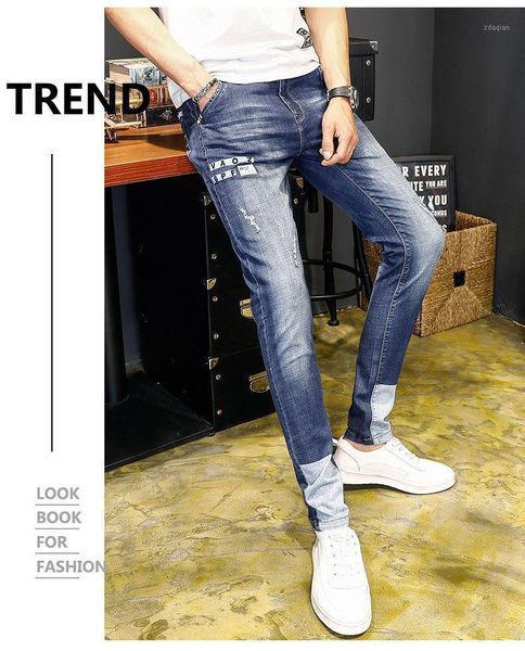 

summer men's straight jeans slim casual stretch thin loose trousers, Blue