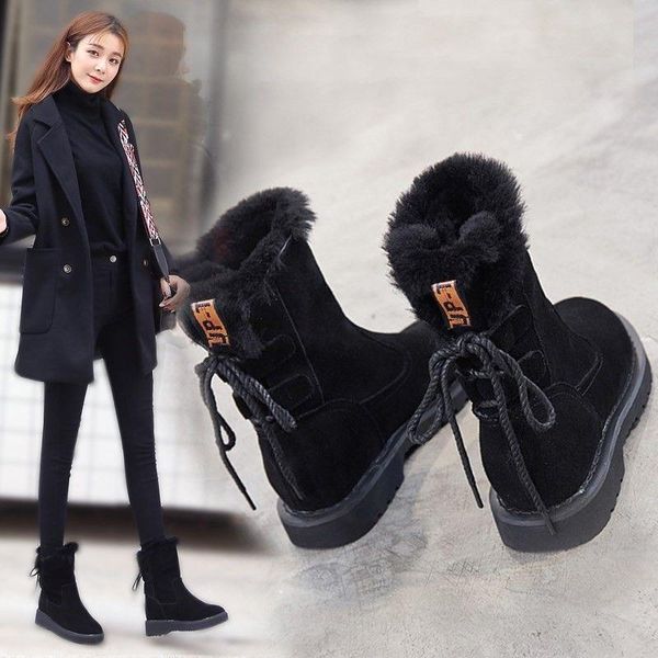 

boots snow female 2021 winter tide warm short tube cotton shoes non-slip middle thick bottom plus velvet sn, Black