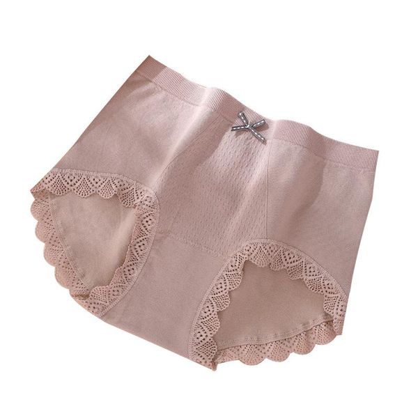 

women's panties seamless belly tuck lace ladies midwaist pure cotton crotch trunks hip pants large size, Black;pink