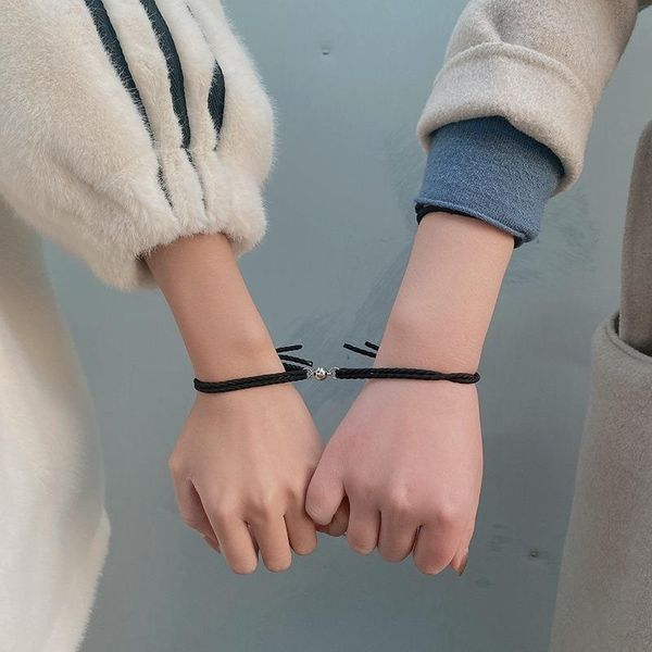 

charm bracelets 2 pieces/set couple minimalist bracelet lover pairing friendship rope braided magnetic attraction kit je, Golden;silver