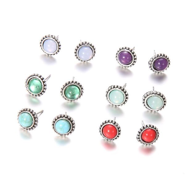 

stud 8 pairs/set boho elephant moon star earrings for women boucle d&#39oreille jewelry bohemian heart earring set droplets brin, Golden;silver