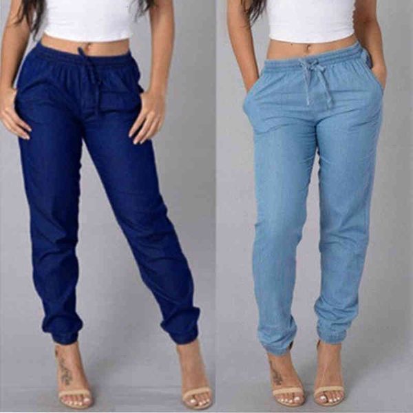 

women's jeans womens elastic waist casual pants high blue denim elastic slacks high jeans whlw