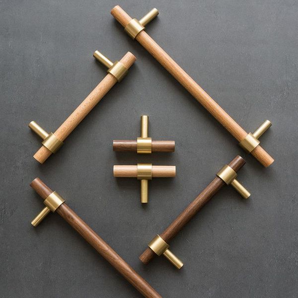 

handles & pulls natural solid wood furniture handle wooden brass drawer cabinet door hardware accessories