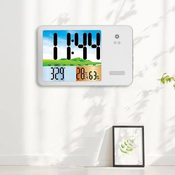 

wall clocks white plastic acrylic calendar date day digital clock with indoor temperature humidity