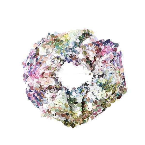 

2021 new 12 styles mermaid reversible sequin hairband children hairband princess hair tie charm scrunchie ponytail hair accessories, Slivery;white