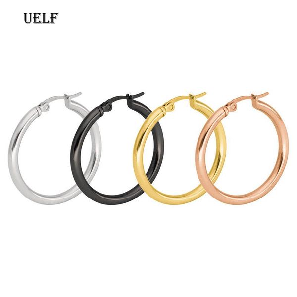 

hoop & huggie uelf gold silver color round small earring for women stainless trendy jewelry wholesale earings accessories, Golden;silver