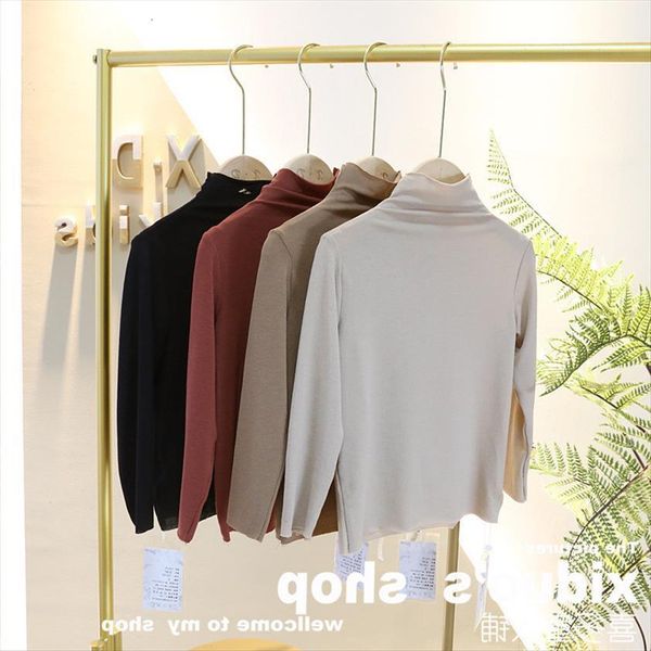 

girlsbottom shirt high collar elastic t kids wear in autumn girls, Blue