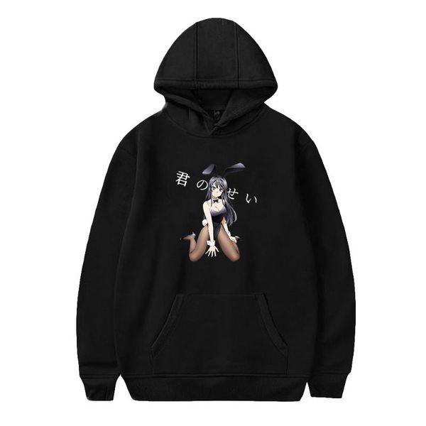 

men's hoodies & sweatshirts men women sweatshirt kawaii anime girl seishun buta yaro streetwear cute harajuku cartoon clothes oversize, Black