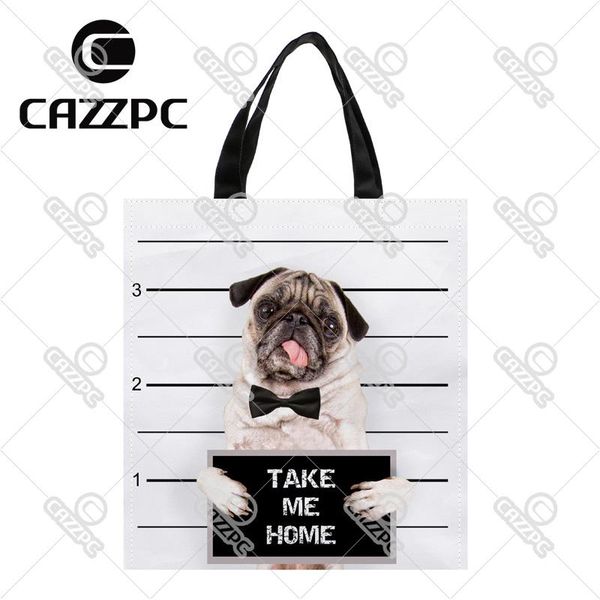 

shopping bags bad lovely pug dog animal print custom individual waterproof nylon fabric bag gift pack of 2