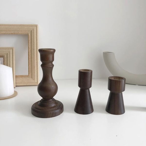 

korean small vintage candlestick wood romantic candle holder simple cafe kaarsen houder home dining table decoration mm60zt holders