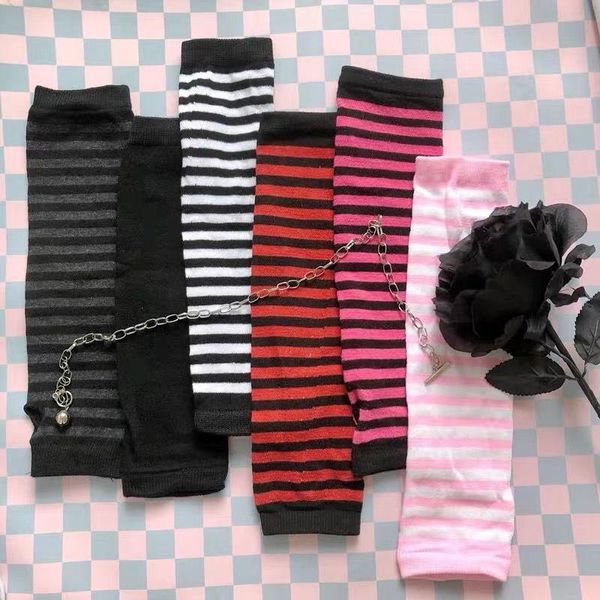 

five fingers gloves women fashion winter fingerless cover black white striped cotton wrist arm ladies sleeve mens knitted, Blue;gray