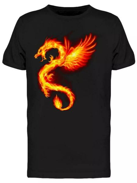 

fire dragon with wings tee men's -image by shutterstock, White;black