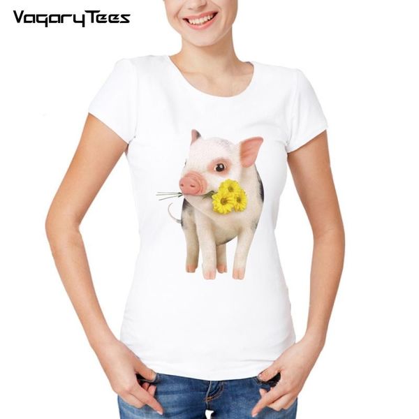 

women's t-shirt 2021 summer women tees shirt femme fashion floret pig print animal harajuku short sleeve tshirt casual for ladies, White