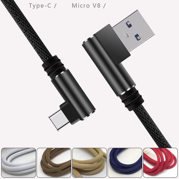 1M / 3FT 2A Dual Bend Type-C Cavi di ricarica micro USB per telefono Android Cavo di ricarica rapido Cavo a gomito da 90 gradi