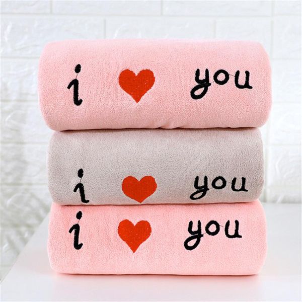 

towel 34x76cm/70x140cm 2pcs microfiber solid color i love you embroidered hand bath set wedding party gift