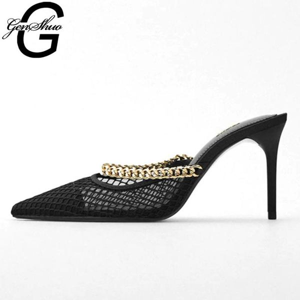 

women slippers slip on slides fashion mule shoes breathable black hollow mesh high heel sandals mujer slipper
